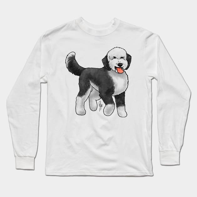 Dog - Sheepadoodle - Black and White Long Sleeve T-Shirt by Jen's Dogs Custom Gifts and Designs